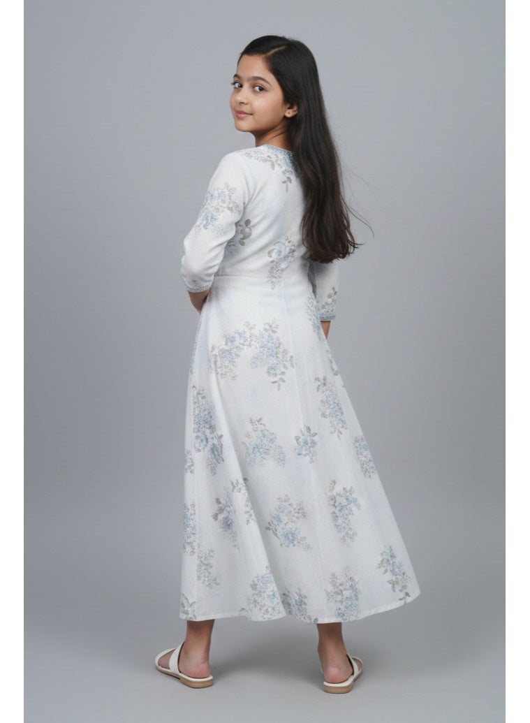 HANA & SARA Girls Viscose Blended Digital Print Floral Arabic Jalabiya – Lightweight Modest Wear Dress - Image 2